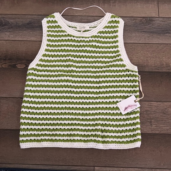 Jessica Simpson Tops - Jessica Simpson Green and White Striped Knit Tank Top
